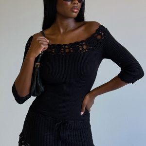 Kaia Crochet Knit Mini Dress - Black