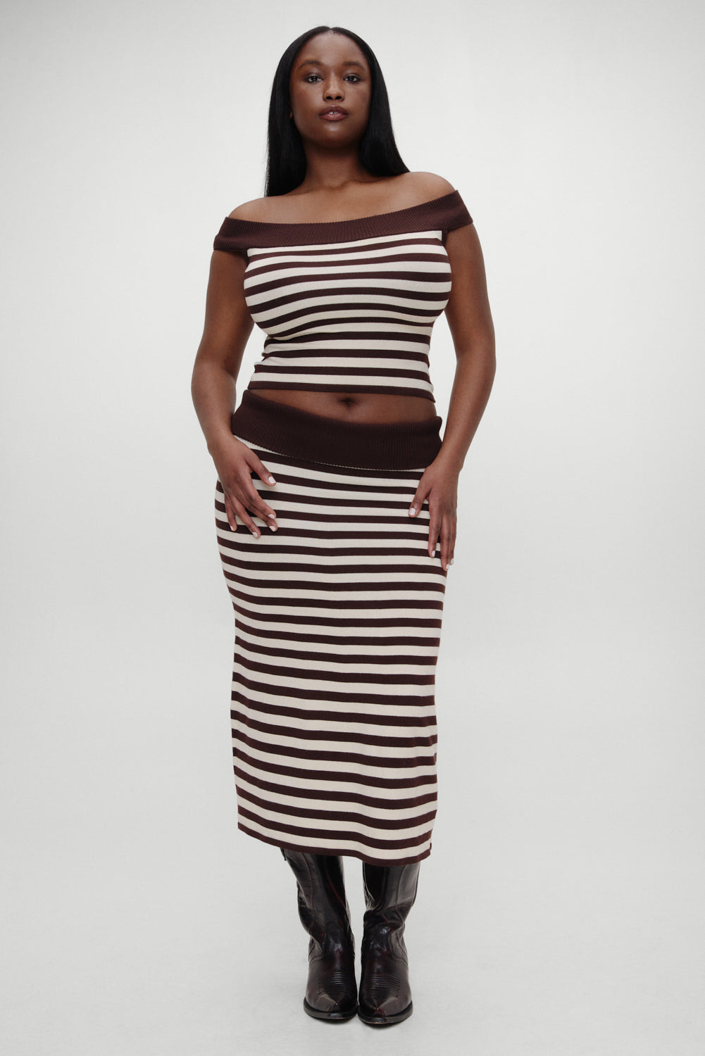 x BELLA HADID Tucker Knit Midi Skirt - Cowboy Stripe - Image 7