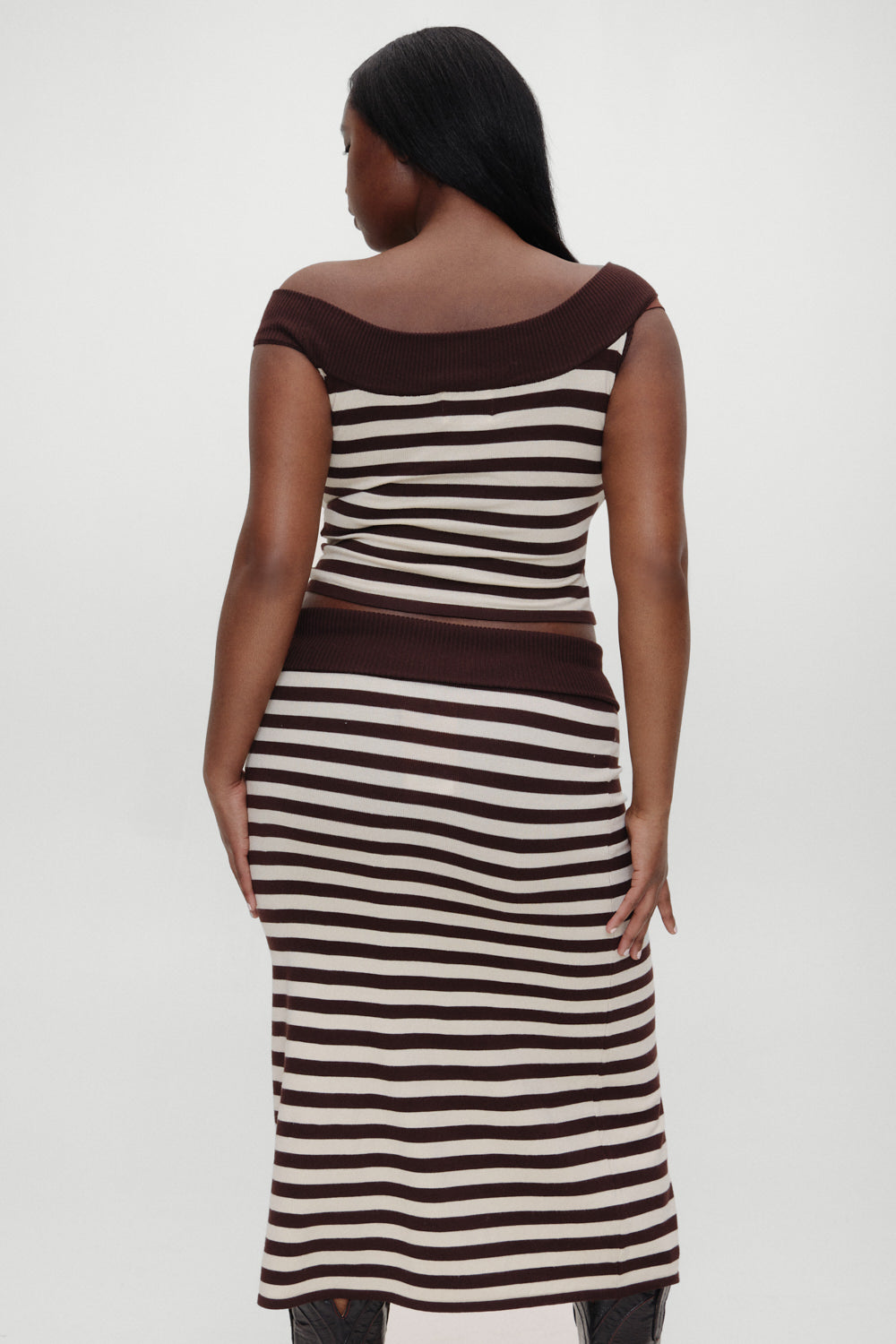 x BELLA HADID Tucker Knit Midi Skirt - Cowboy Stripe - Image 8