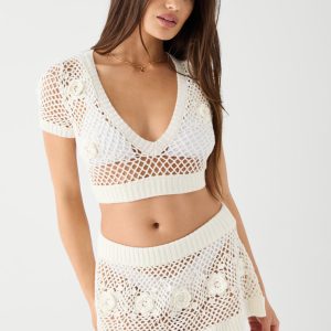 Adaline Crochet Cropped Shirt - White