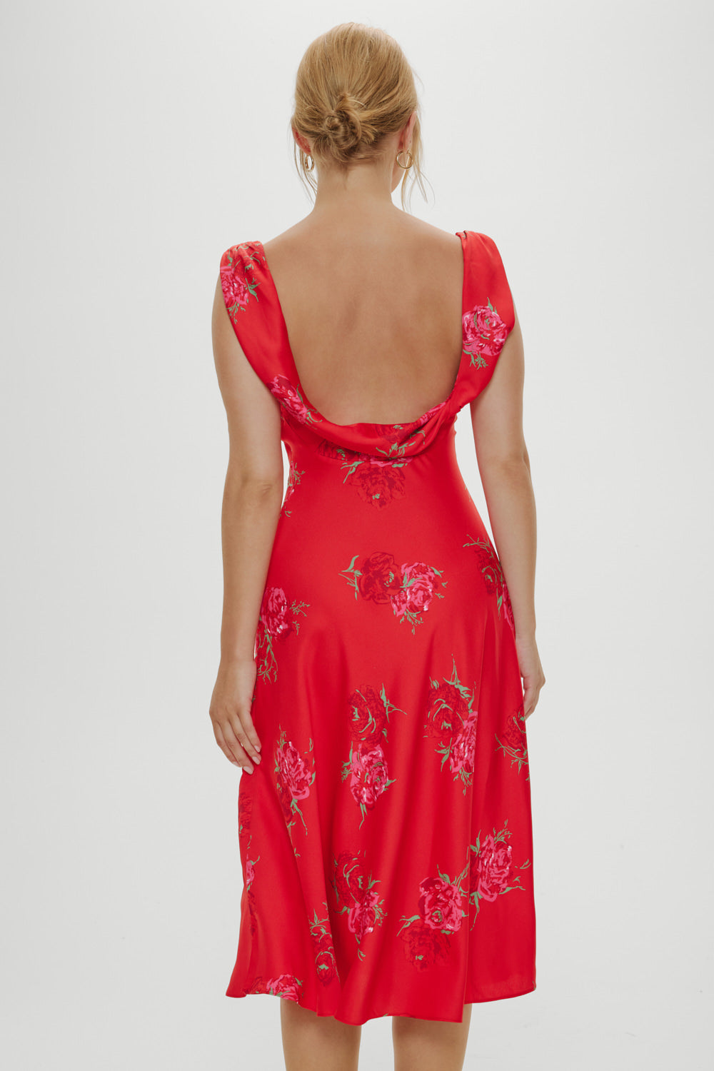 Aurora Satin Floral Midi Dress - Red Rose Brushstroke - Image 4