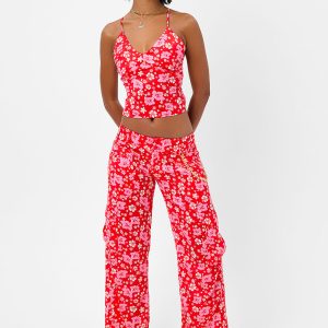 Chilli Satin Floral Cargo Pant - Coconut Girl