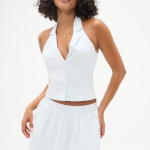 Cottage Striped Halter Top - Saltwater Stripe