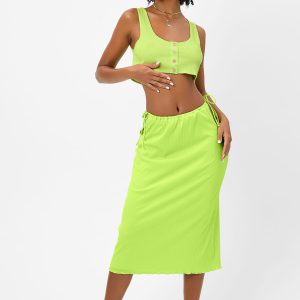 Jenny Plissé Midi Skirt - Kiwi