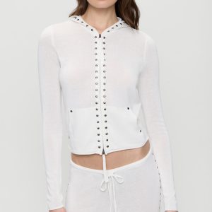 Atlas Zip Up Knit Hoodie - Coconut Cream