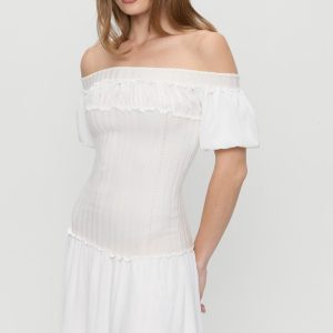 Aura Off The Shoulder Mini Dress - Coconut Cream