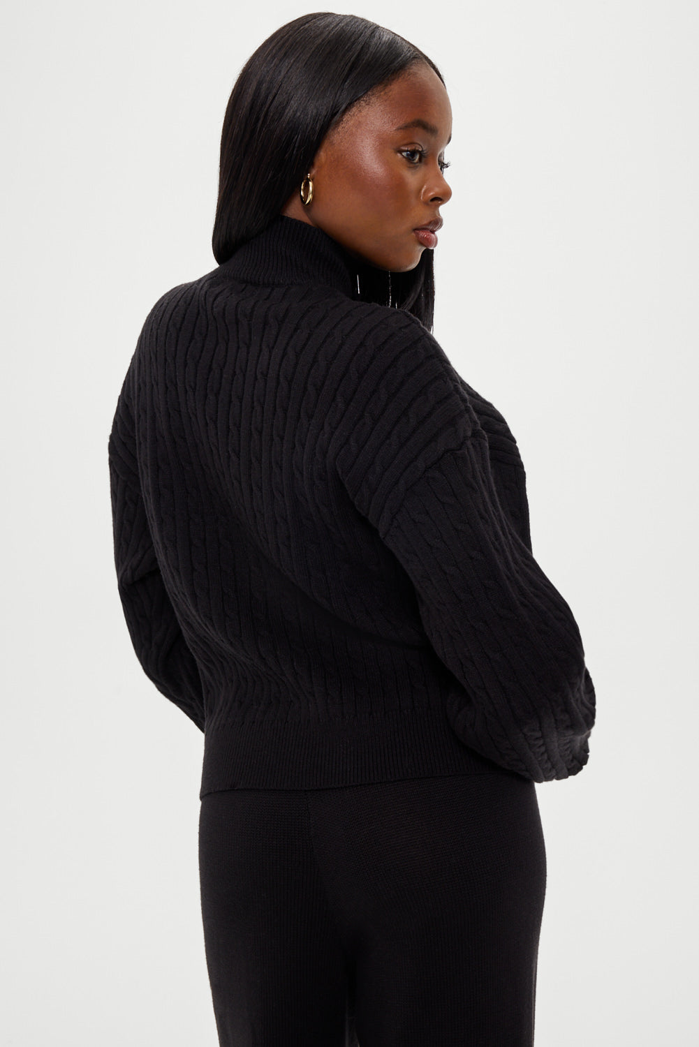 Bea Cloud Knit Zip Up Sweater - Black - Image 5