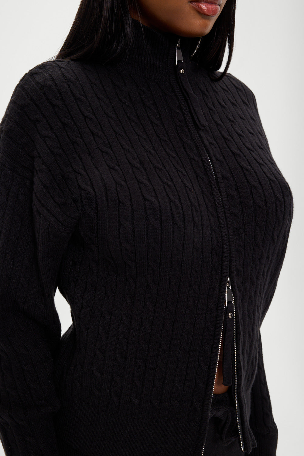 Bea Cloud Knit Zip Up Sweater - Black - Image 6
