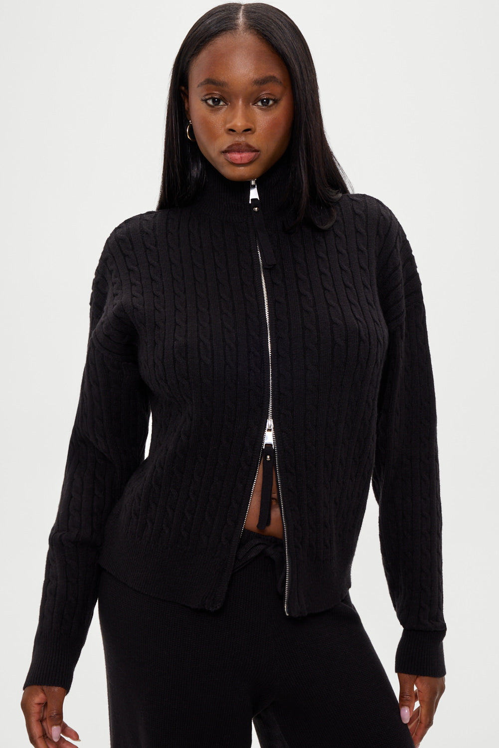 Bea Cloud Knit Zip Up Sweater - Black - Image 8