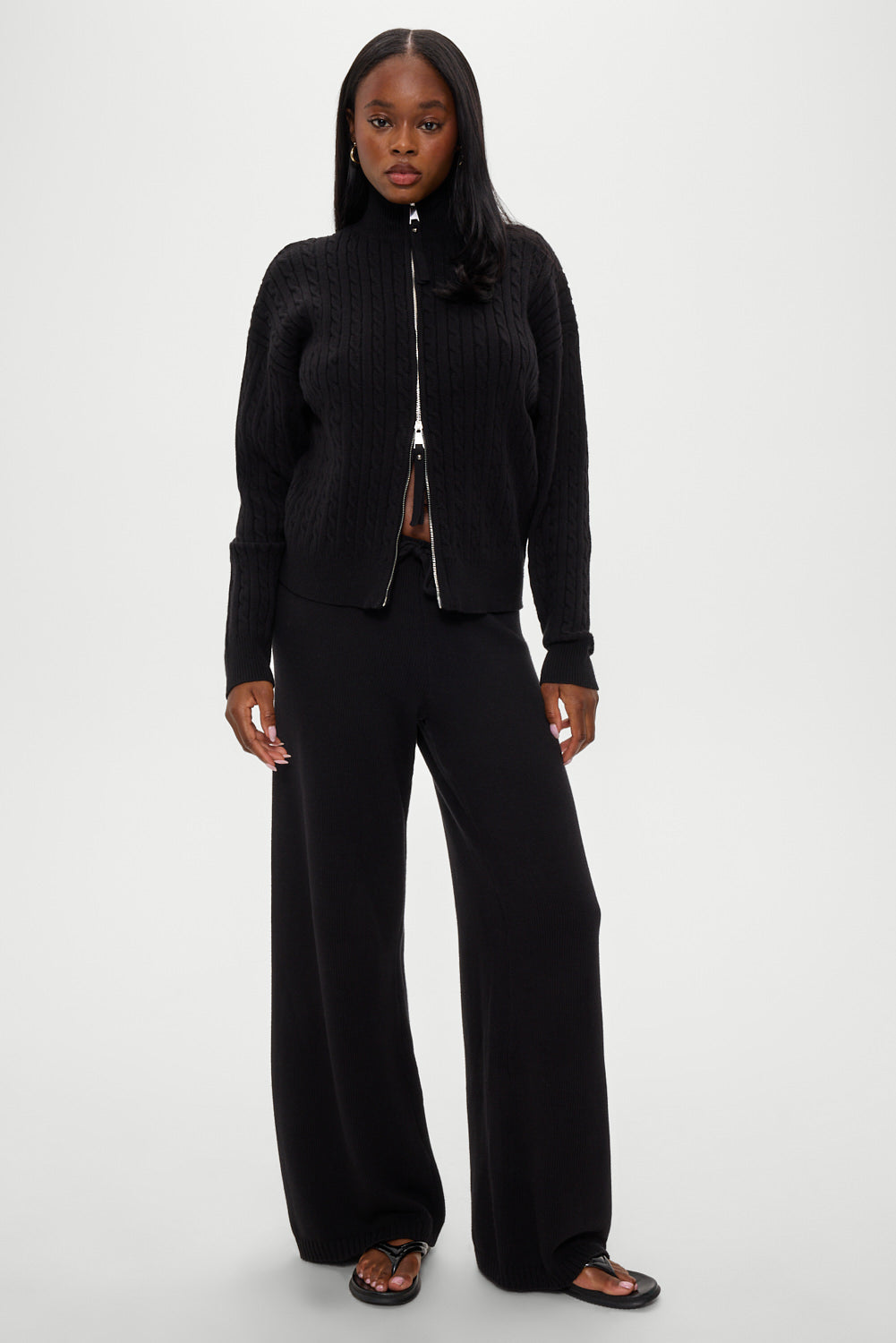 Bea Cloud Knit Zip Up Sweater - Black - Image 7
