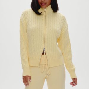 Bea Cable Knit Zip Up Sweater - Vanilla Sugar