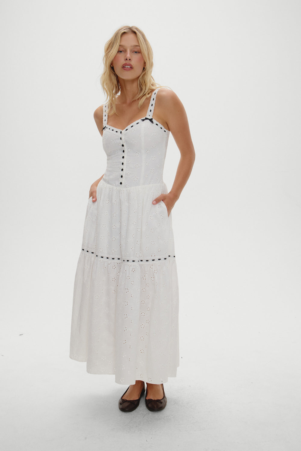 x BELLA HADID Bishop Eyelet Maxi Dress - Salt Air Eyelet - Image 4