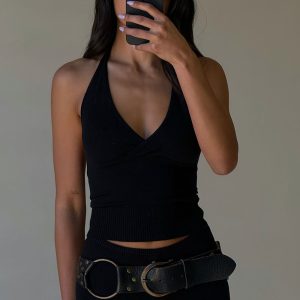 Dylan Knit Halter Top - Black