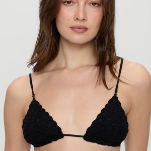 Elena Crochet Shine Bikini Top - Black