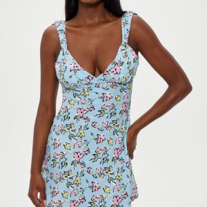 Emilia Satin Floral Mini Dress - Pastel Peony