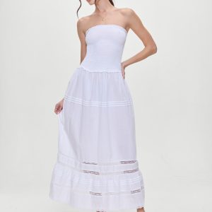 Empress Strapless Smocked Maxi Dress - White