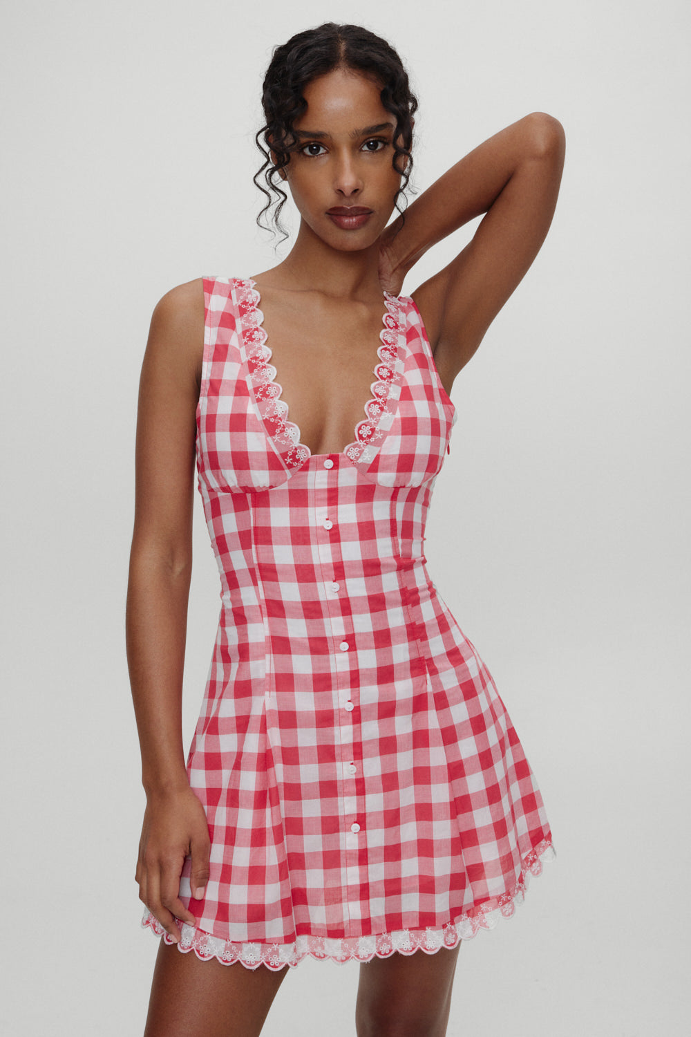x BELLA HADID Farm Gingham Mini Dress - Malibu Picnic - Image 3