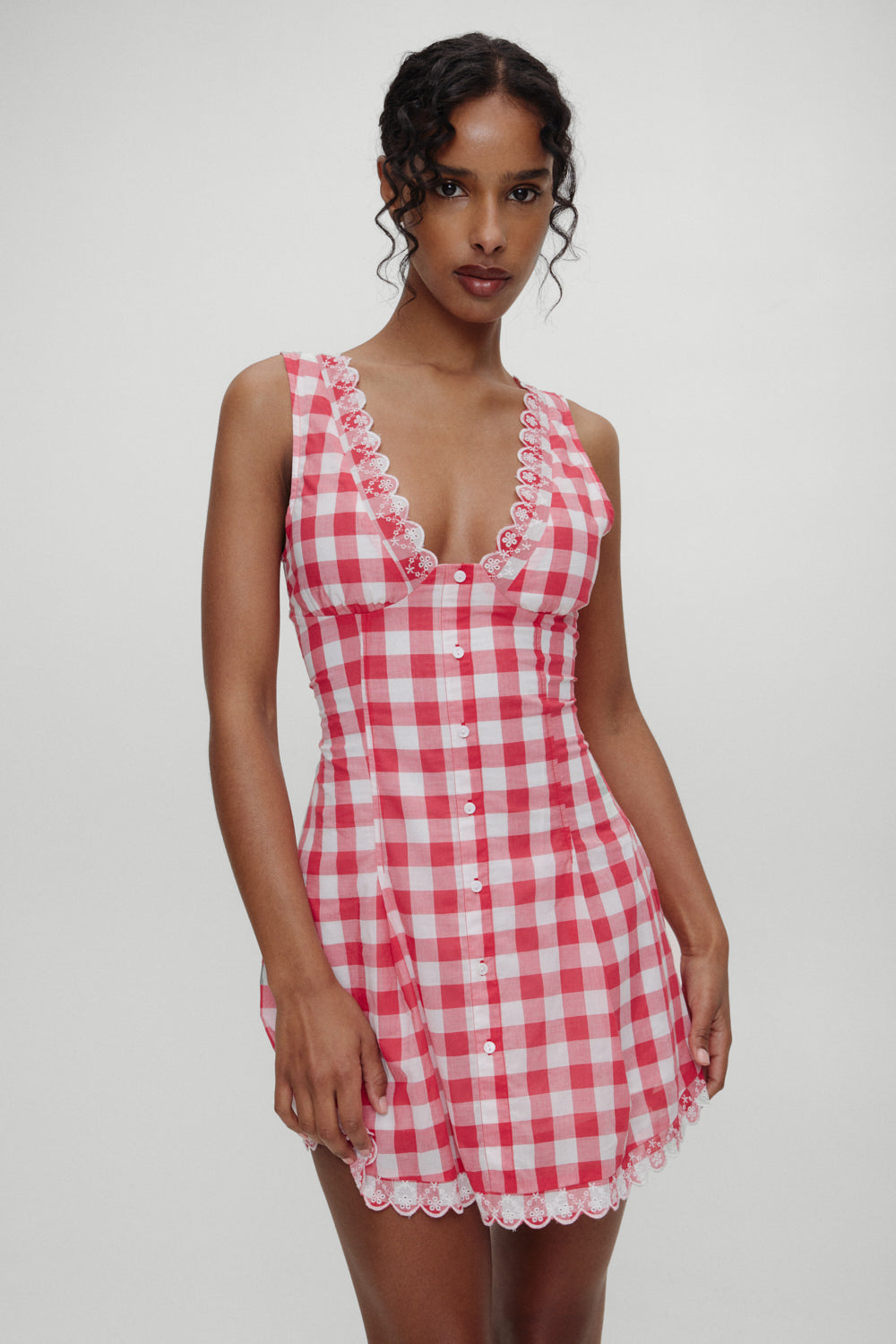 x BELLA HADID Farm Gingham Mini Dress - Malibu Picnic - Image 11