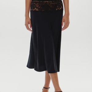 Harper Satin Midi Skirt - Black