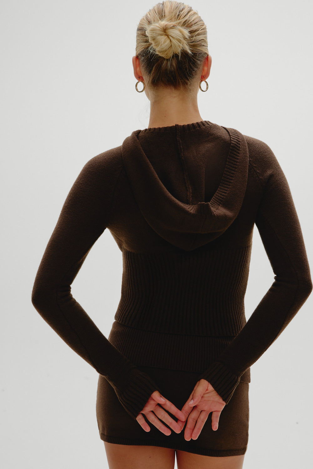 Hazel Knit Hoodie - Chocolate Brown - Image 4