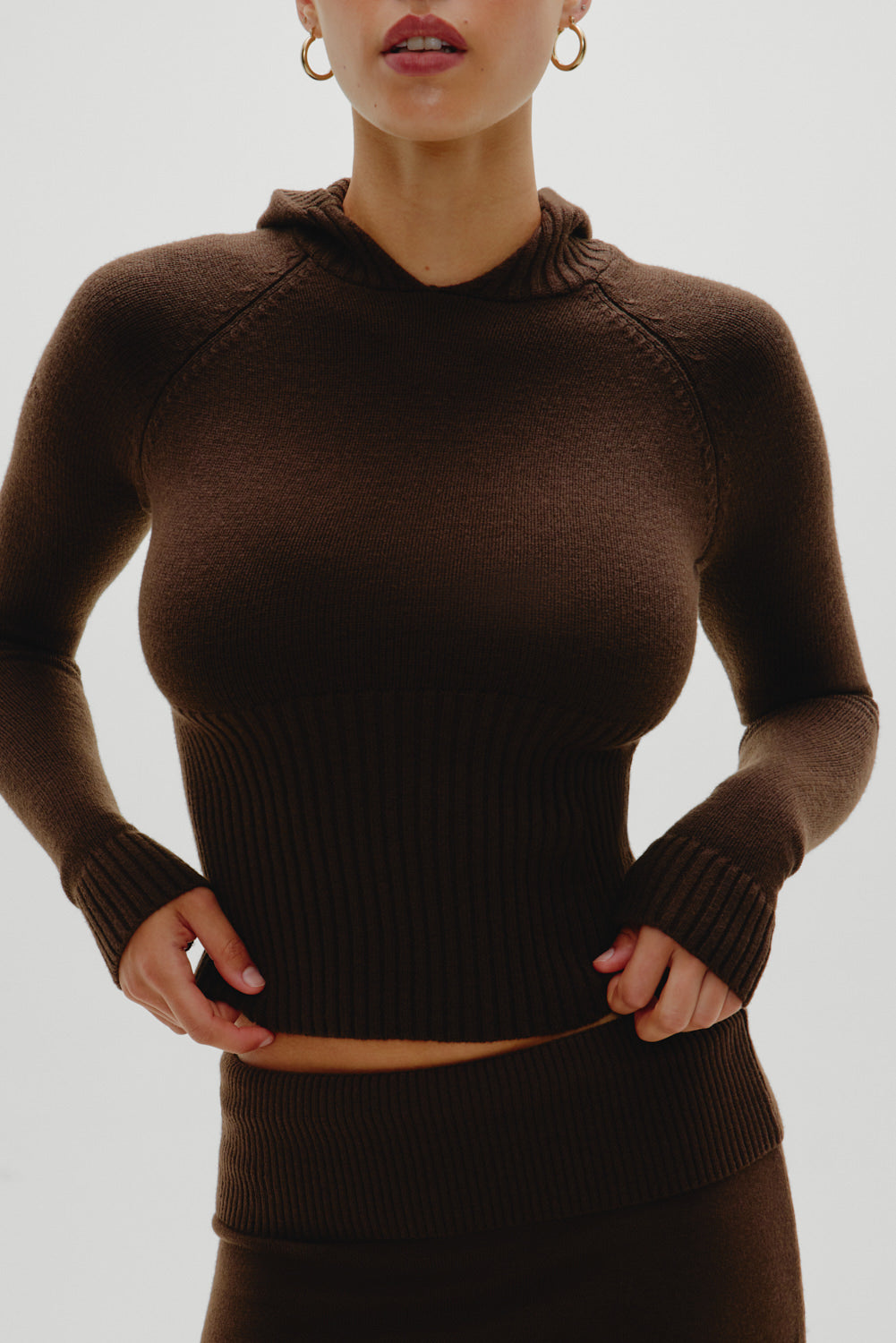 Hazel Knit Hoodie - Chocolate Brown - Image 2