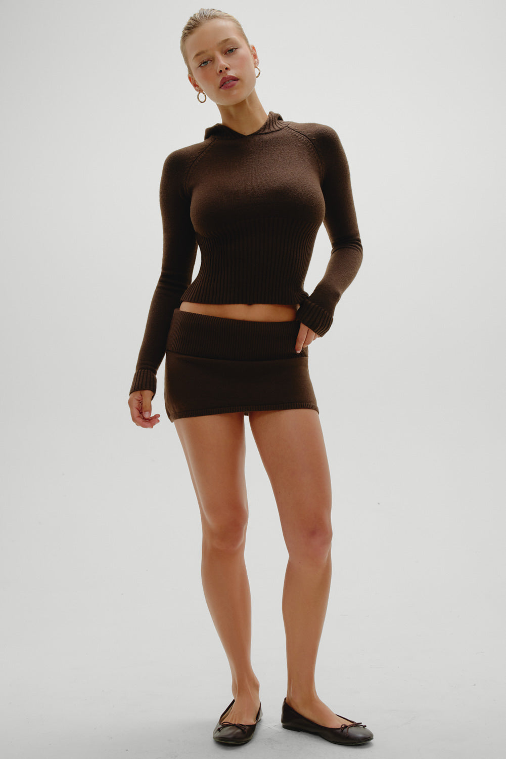 Hazel Knit Hoodie - Chocolate Brown - Image 5