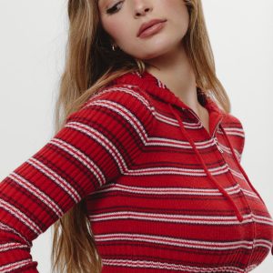 Heritage Zip Up Knit Hoodie - Strawberry Stripe