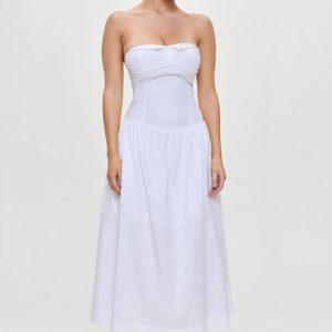 Horizon Strapless Collared Midi Dress - White