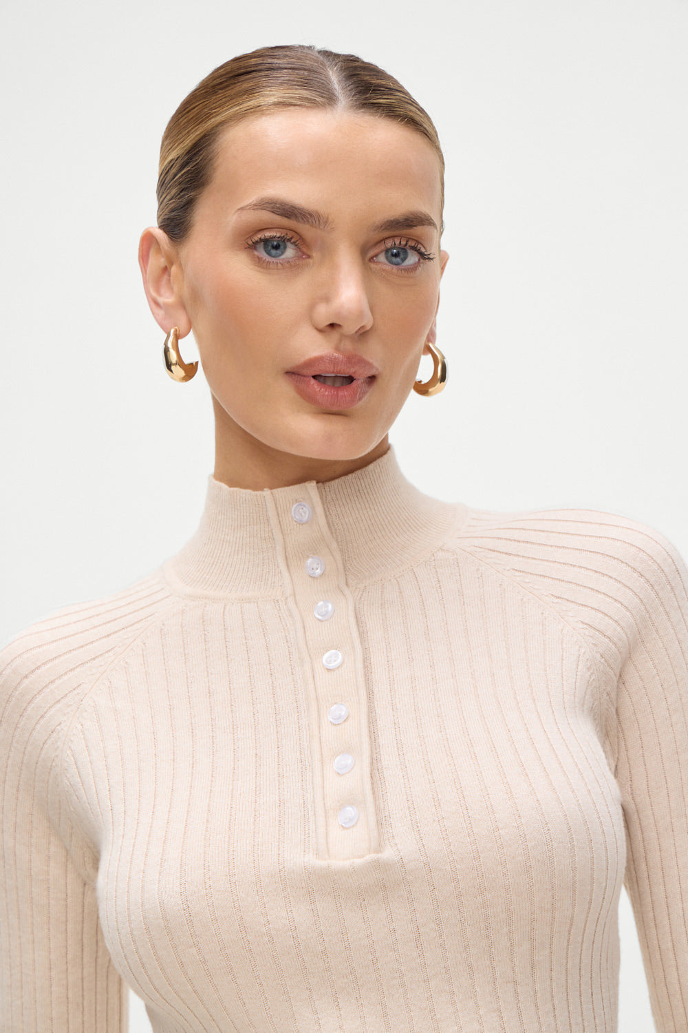 Isla Long Sleeve Mini Dress - Cream - Image 6