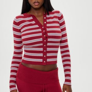 Lenon Button Up Knit Sweater - Collegiate Stripe