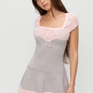 Lover Crochet Knit Mini Dress - Pink Flora
