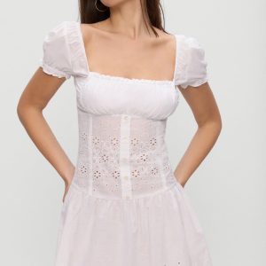Lucien Cotton Embroidered Mini Dress - Optic White