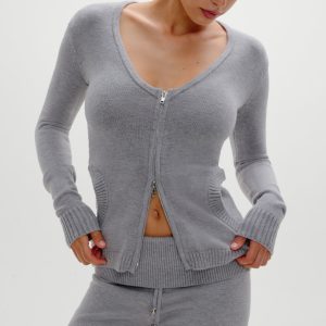 Sienna Zip Up Knit Sweater - Cloud Cover