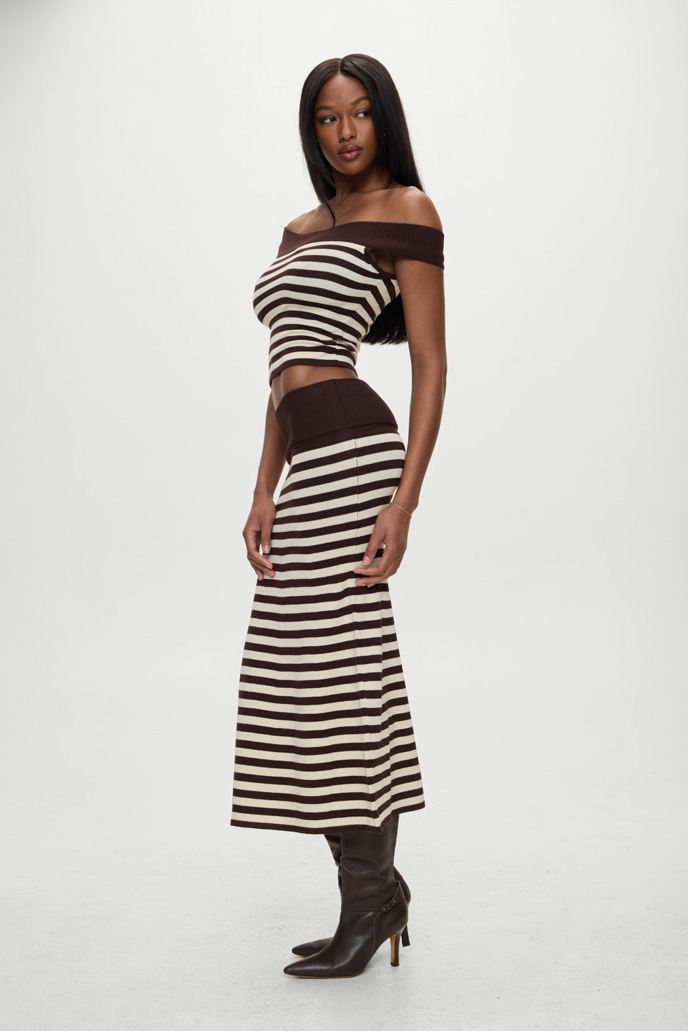 x BELLA HADID Tucker Knit Midi Skirt - Cowboy Stripe - Image 2
