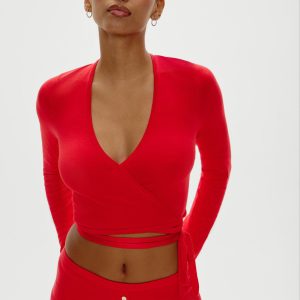 Whisper Long Sleeve Wrap Top - Cherry