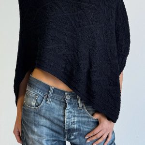 Aspen Cotton Knit Poncho - Black