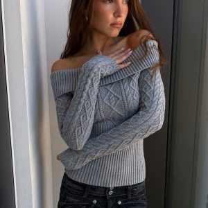 Jazz Off The Shoulder Knit Sweater - Cloud Cover
