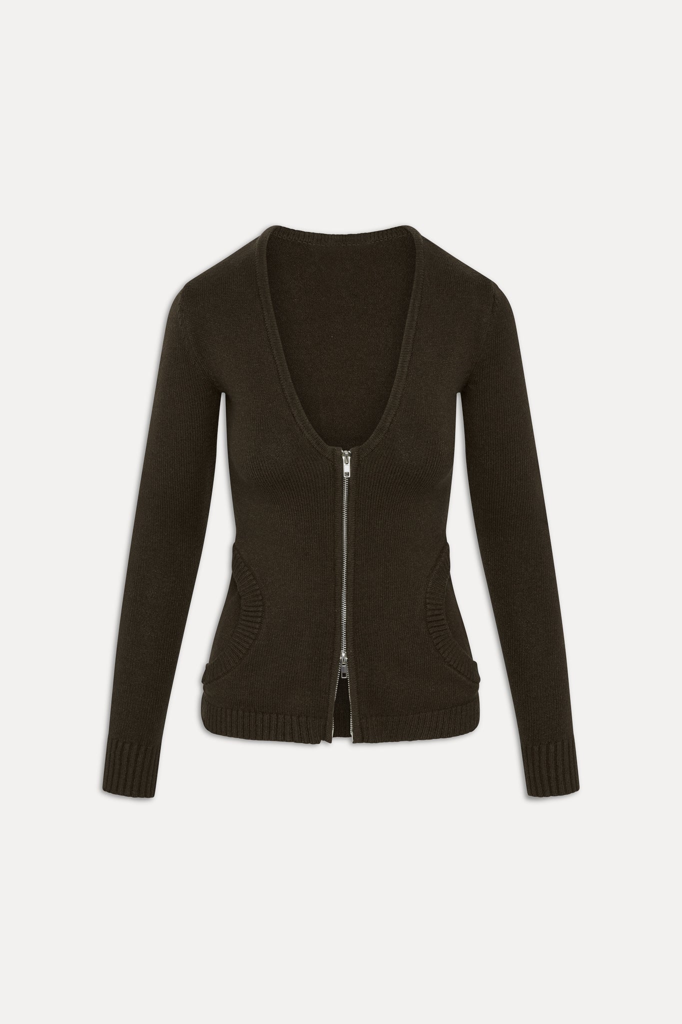 Sienna Zip Up Knit Sweater - Chocolate Brown - Image 3