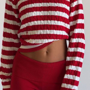 Varsity Cable Knit Sweater - Heartstrings Stripe